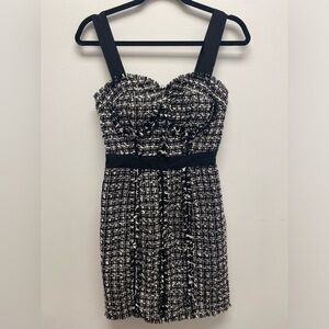 Guess Houndstooth Tweed Corset Black & White Mini Dress Size 1